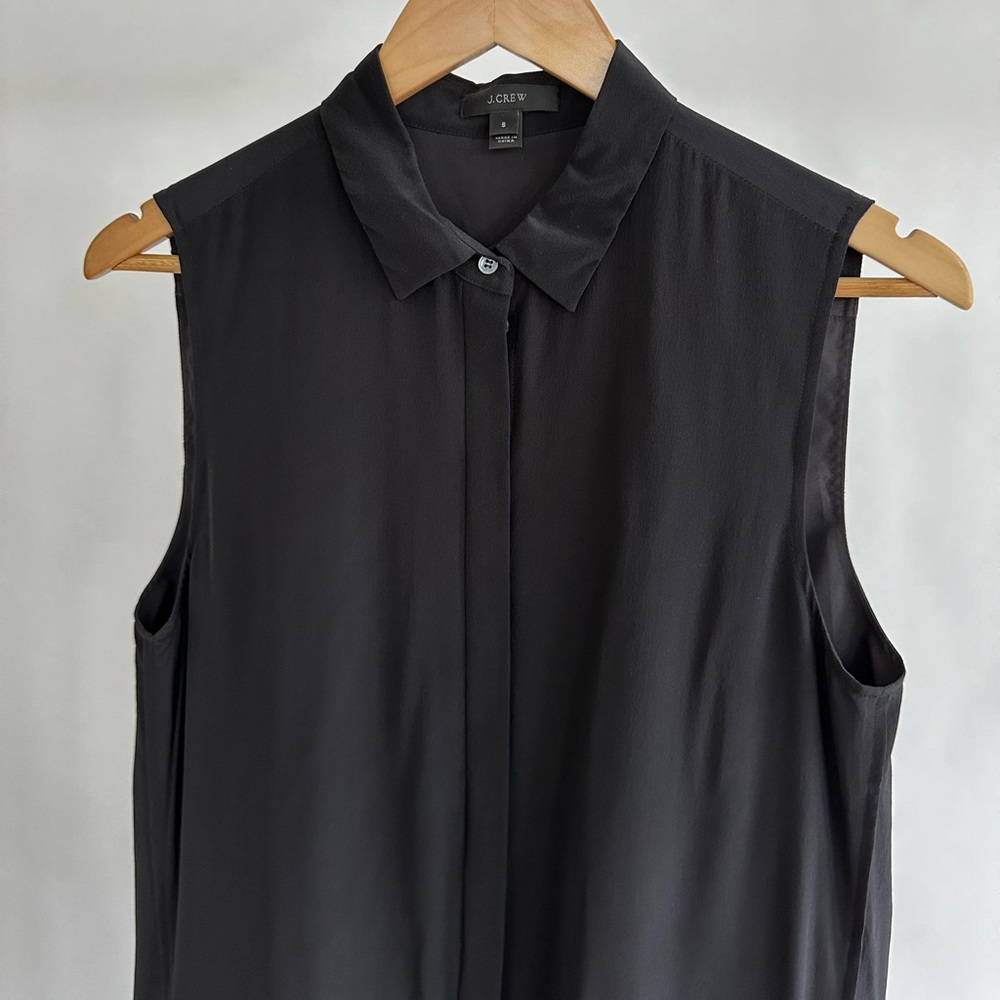 J. Crew Sleeveless Black Collared Button-Front Blouse